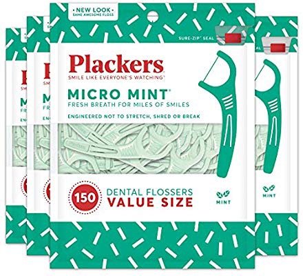 Plackers Micro Mint Dental Floss Picks, 150 Count, Pack of 4
