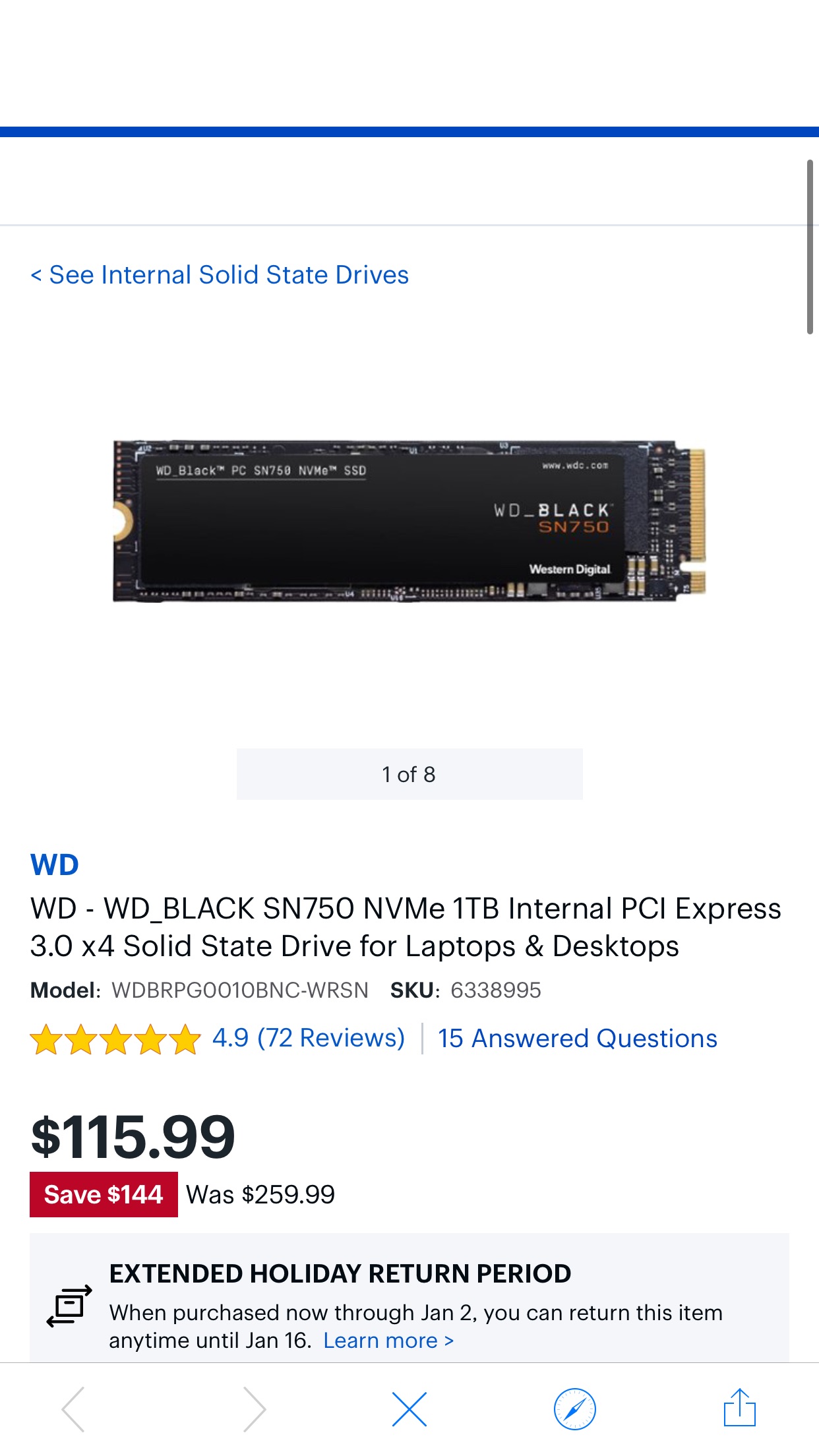 WD西数 WD_BLACK SN750 NVMe 1TB Internal PCI Express 3.0 x4 Solid State Drive for Laptops & Desktops WDBRPG0010BNC-WRSN - Best Buy