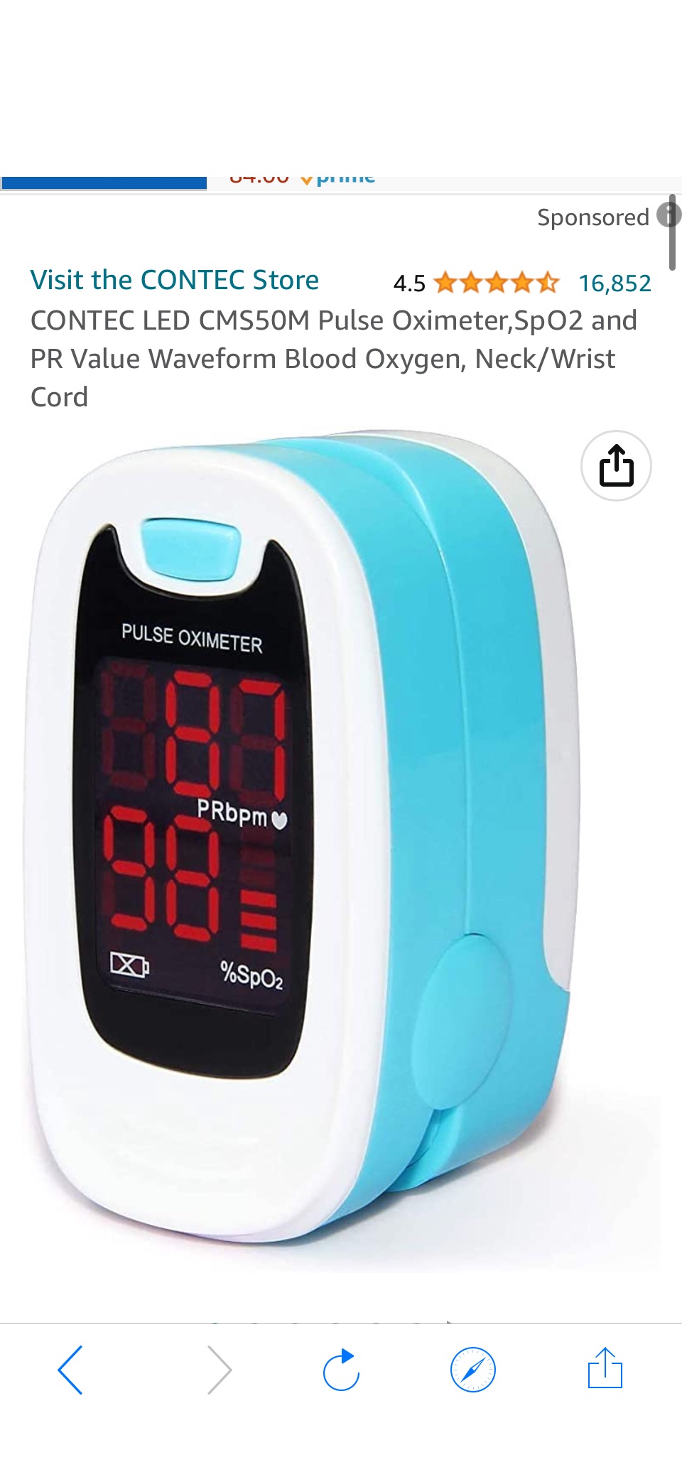 Amazon.com: CONTEC LED CMS50M Pulse Oximeter,SpO2 and PR Value Waveform Blood Oxygen, Neck/Wrist Cord : Health & Household原价19.99