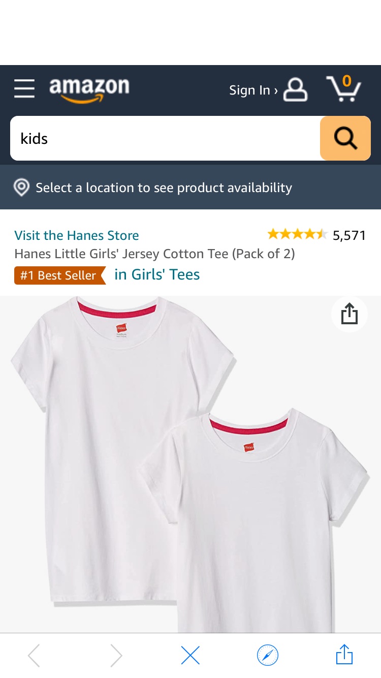 Amazon.com: 女孩棉T。Hanes Little Girls' Jersey Cotton Tee (Pack of 2), White, Small: Clothing, Shoes & Jewelry