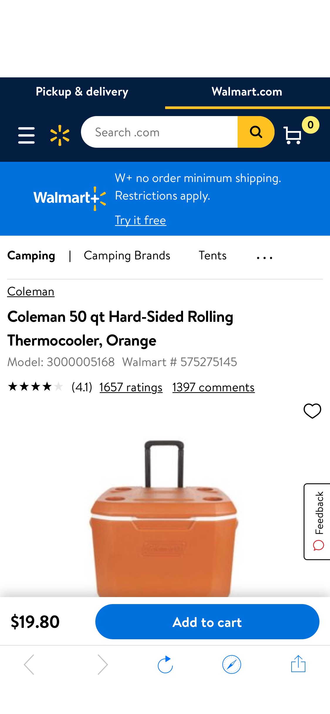 Walmart现有Coleman 50夸脱保温箱