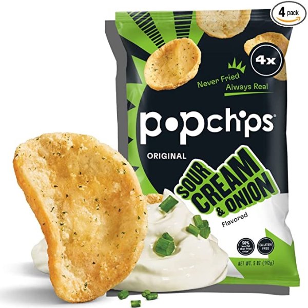 Popchips 酸奶油洋葱口味薯片5oz 4 包