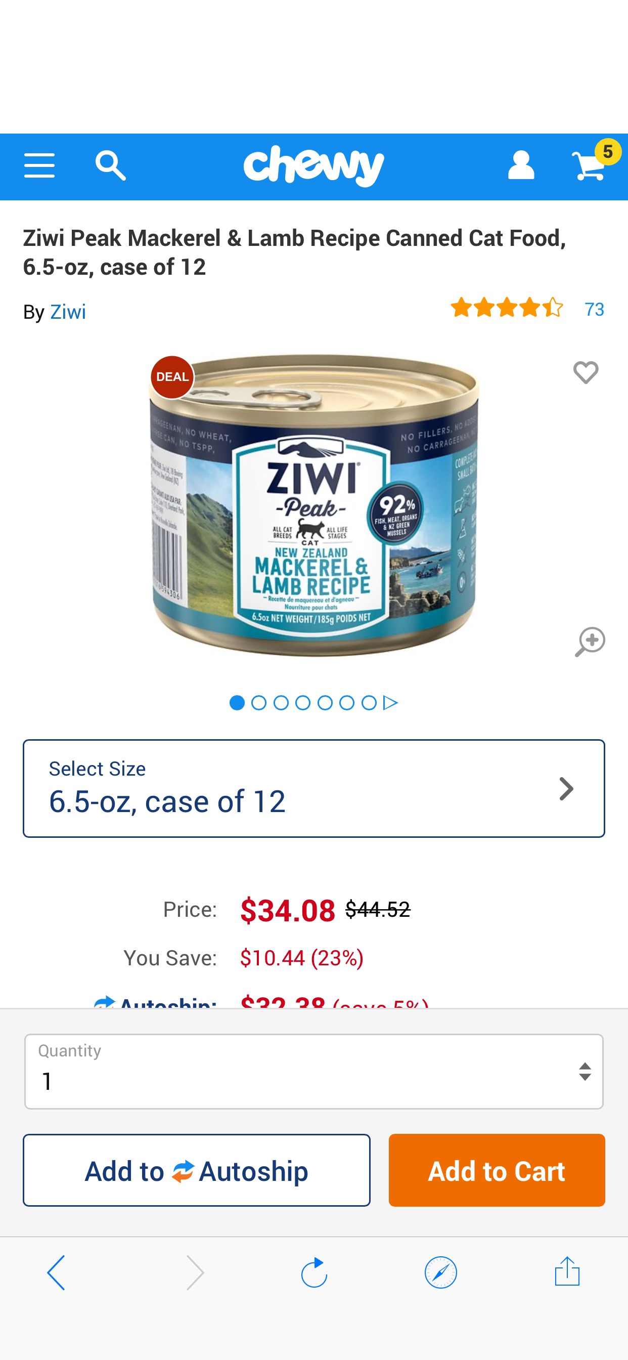 巅峰马鲛鱼羊肉主食罐头Ziwi Peak Mackerel & Lamb Recipe Canned Cat Food, 6.5-oz, case of 12 - Chewy.com