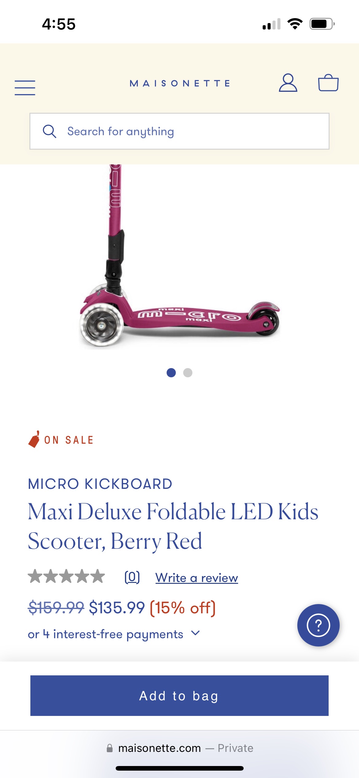 Micro 瑞士米高儿童滑板车特卖 7.5折起
满$75，美国境内免运费