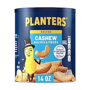 Amazon.com : PLANTERS Salted Cashew Halves &amp; Pieces, Party Snacks, Plant-Based Protein, 14 Oz Canister : Grocery &amp; Gourmet Food