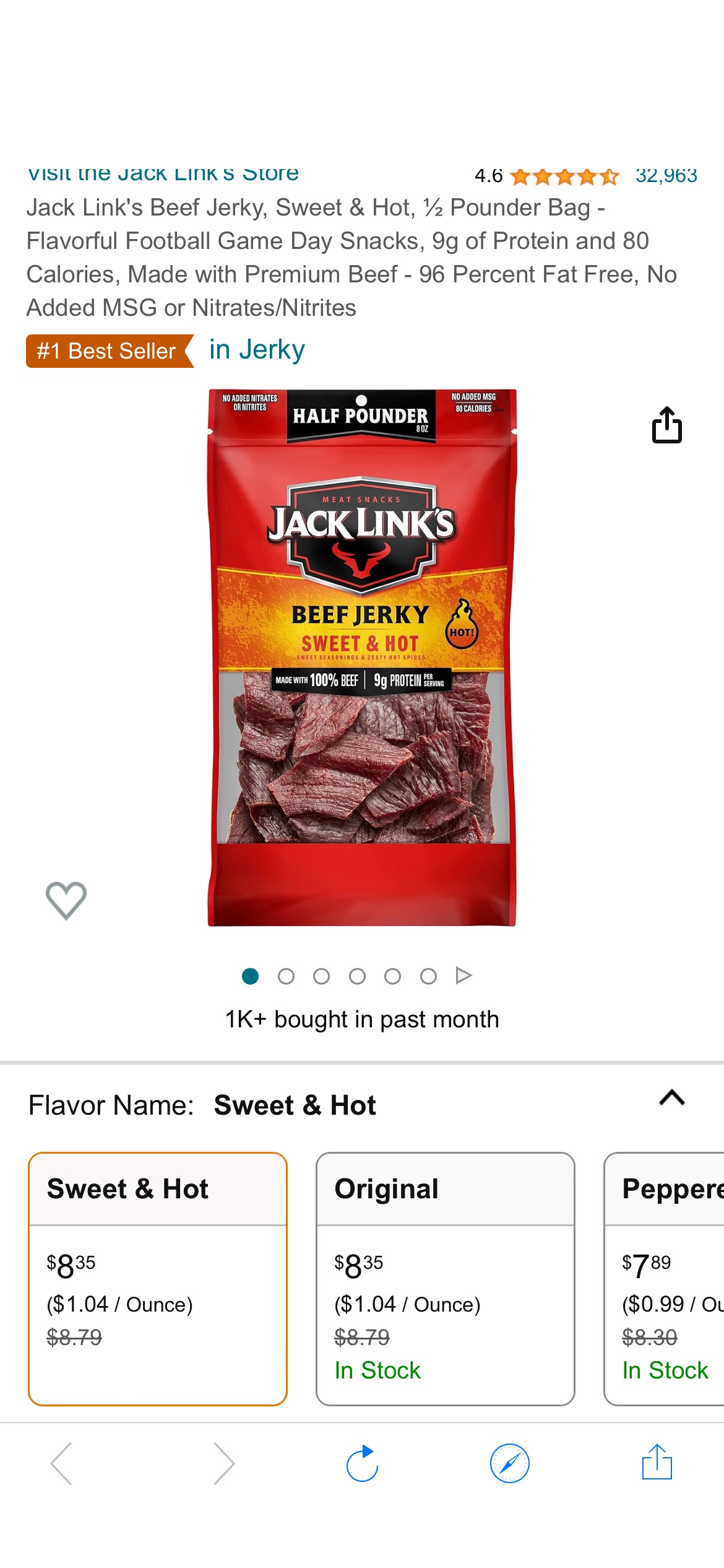 Amazon.com : Jack Link's Beef Jerky, Sweet & Hot, ½ Pounder Bag