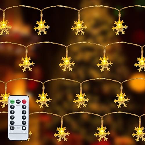 Amazon.com: FUNPENY 50 LED Christmas Snowflake String Lights, 26.9 FT Snow Decorations Light with 8 Modes, Battery Operated Christmas Light with Remote
