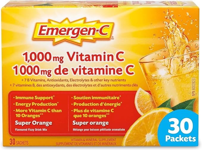 Emergen-C® Super Orange (30 Count), 1000mg Vitamin C / Electrolytes / B Vitamins Mineral Supplement : Amazon.ca: Health & Personal Care