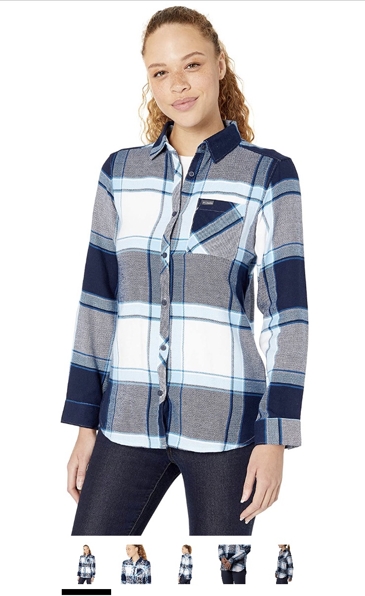 Columbia Women's Simply Put II Flannel Shirt, Dark Nocturnal Windowpane, X-Small at Amazon Women’s Clothing store哥伦比亚女士纯棉衬衫