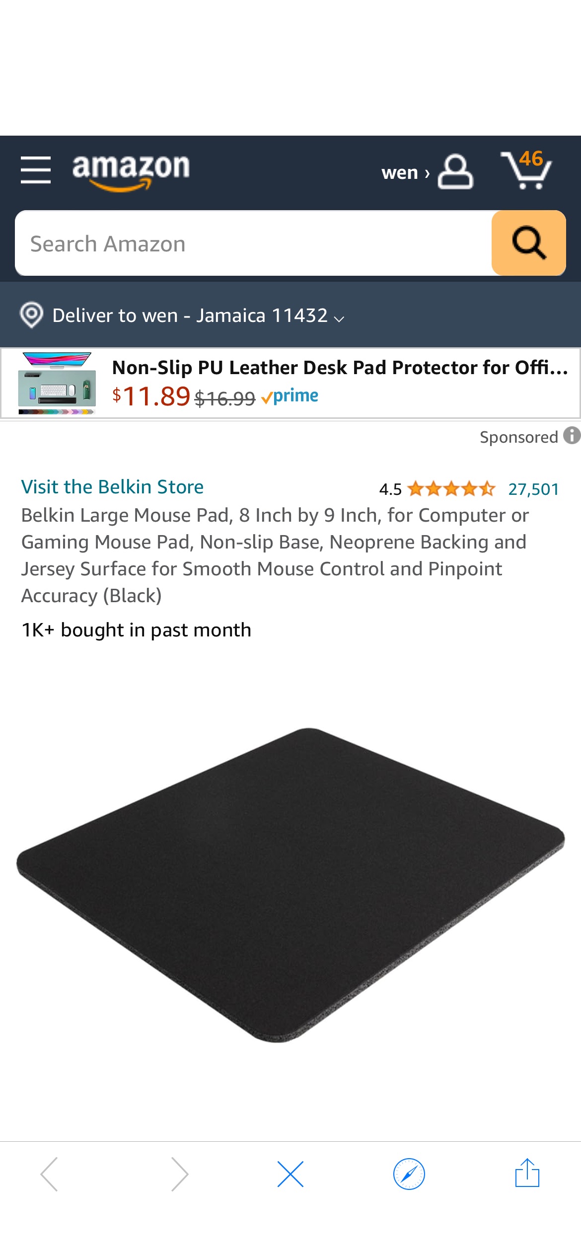 Amazon.com: Belkin Large Mouse Pad, 8 Inch by 9 Inch, for Computer or Gaming Mouse Pad, Non-slip Base, Neoprene Backing and Jersey Surface for Smooth Mouse Control and Pinpoint Accuracy (Black) : Elec