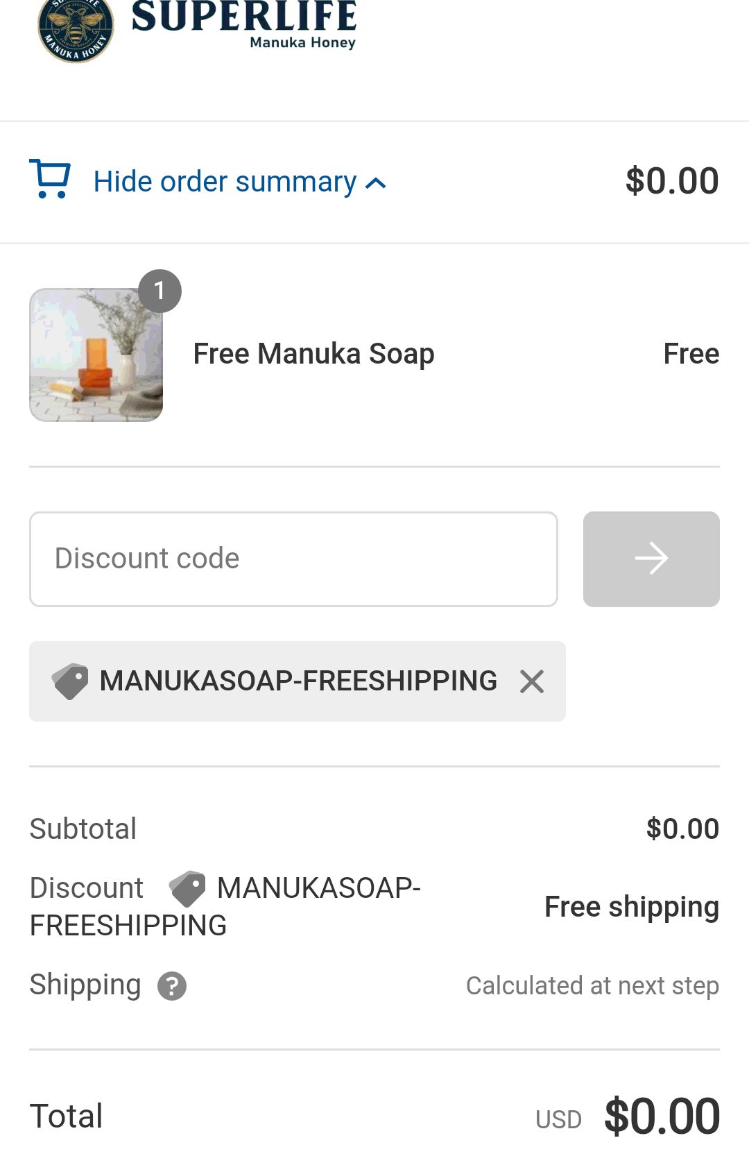 免费肥皂 Information - Superlife Manuka - Checkout