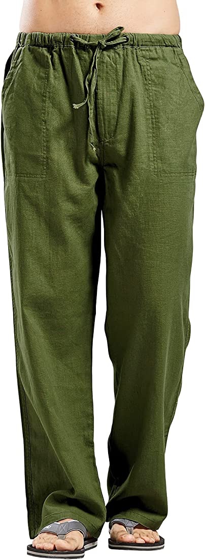 utcoco Qiuse Men's Casual Loose Fit Straight-Legs Stretchy Waist Beach Pants (Medium, Army Green) at Amazon Men’s Clothing store