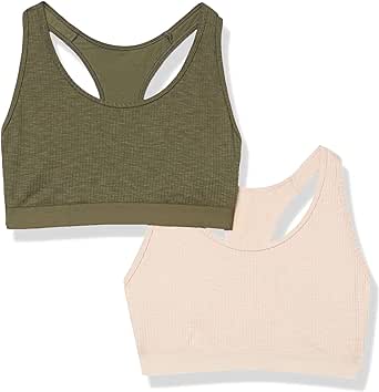 Amazon.com: Amazon Essentials Women&#39;s Ribbed Lounge Unlined Scoop Neck Bralette, Pack of 2, Blush/Olive, XX-Small : Clothing, Shoes &amp; Jewelry