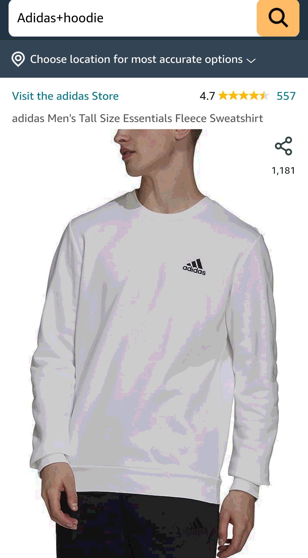 adidas Men's Size Essentials Fleece Sweatshirt, White/Black, X-Large/Tall at Amazon Men’s Clothing store