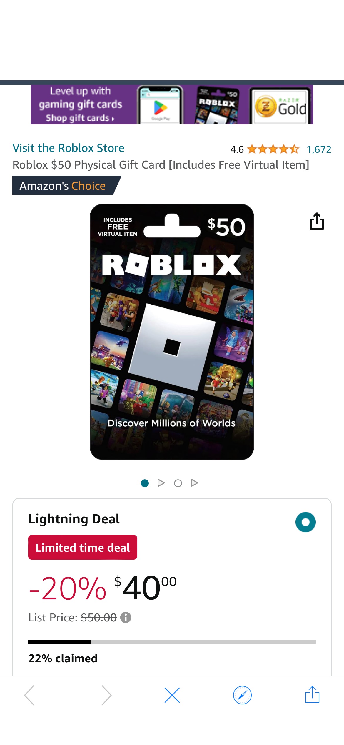 Amazon.com: Roblox $50 Physical Gift Card [Includes Free Virtual Item] : Gift Cards
