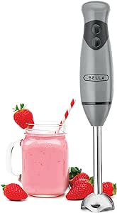 Amazon.com: BELLA Immersion Blender, Portable Mixer and Emulsifier with Whisk Attachment, 2 Speed, Electric Handheld Juicer, Shakes, Baby Food and Smoothie Maker, Stainless Steel 