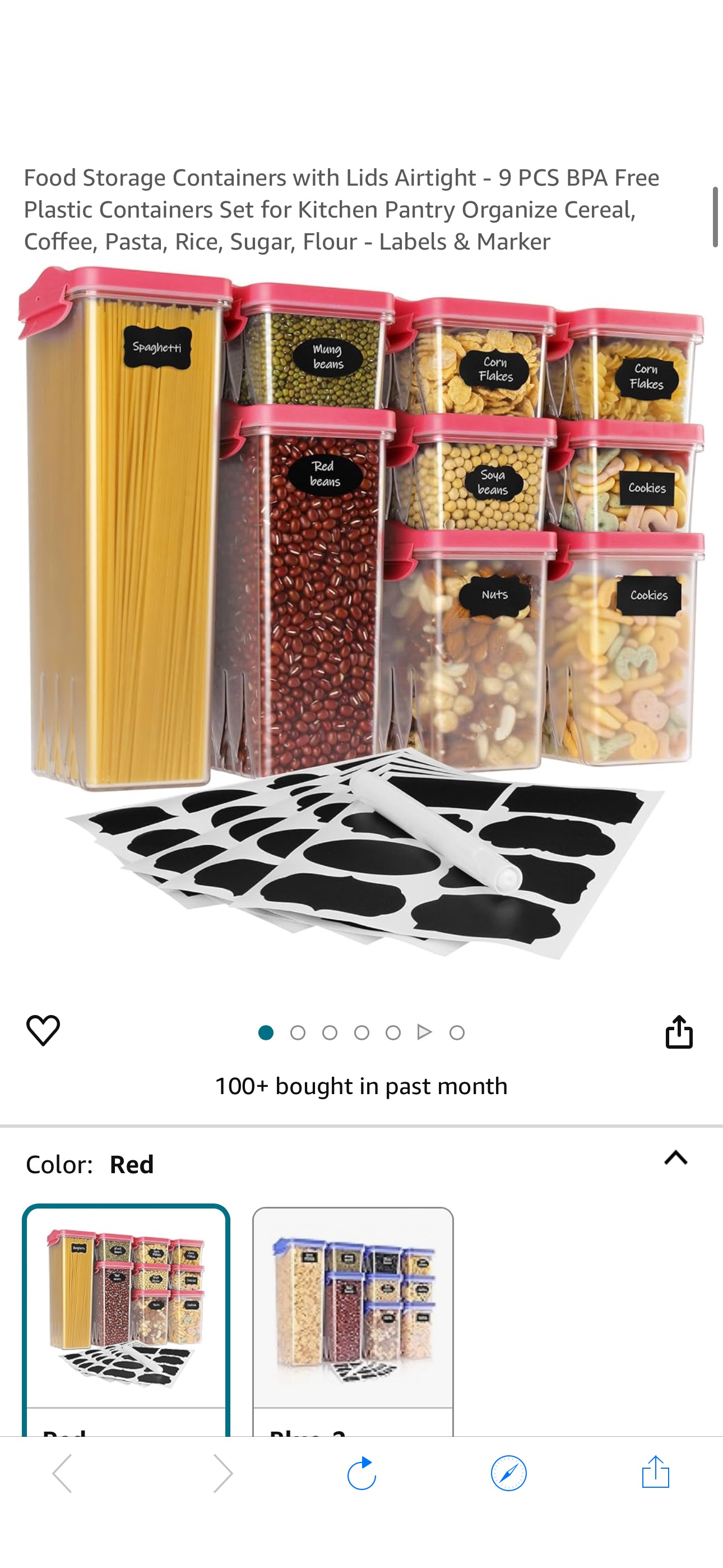 Amazon.com: HOMER Food Storage Containers with Lids Airtight - 9 PCS BPA Free Plastic Containers Set for Kitchen Pantry Organize Cereal, Coffee, Pasta, Rice, Sugar, Flour - Labels & Marker : Home & Ki