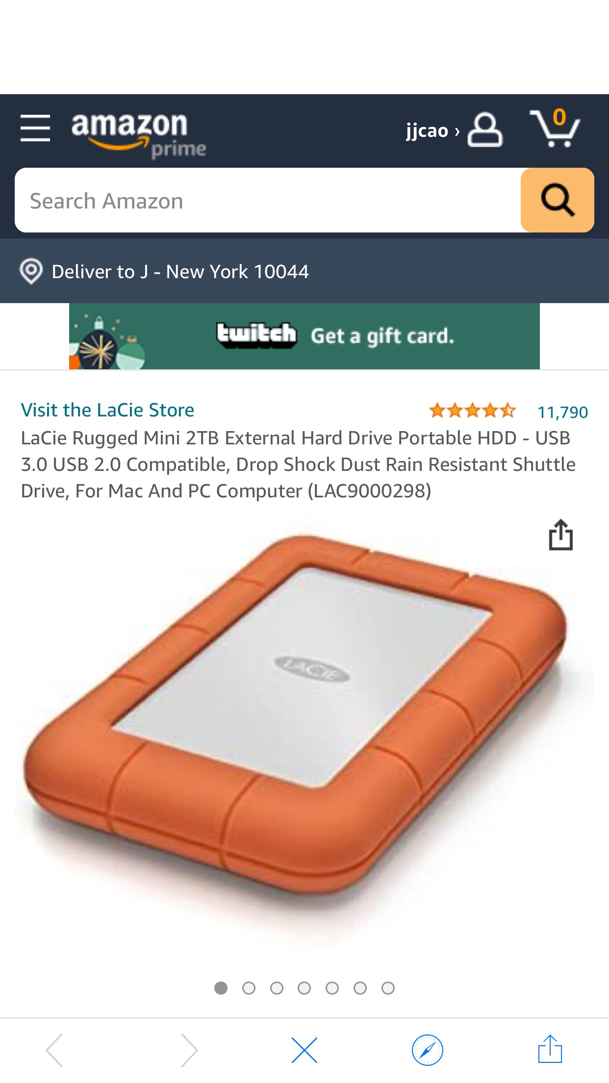 LaCie Rugged Mini 2TB External Hard Drive Portable HDD硬盘