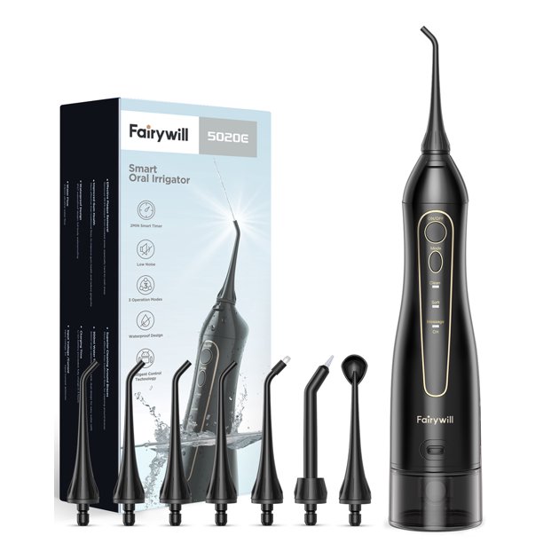 Fairywill 300ML Cordless Water Flosser Dental Oral Irrigator Teeth Cleaner Rechargeable 8 Jet Tips 3 Modes 水牙线