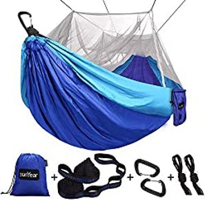 Sunyear Camping Hammock, Portable Double Hammock with Net, 2 Person Hammock Tent with 2*10ft Straps, Best for Outdoor Hiking Survival Travel