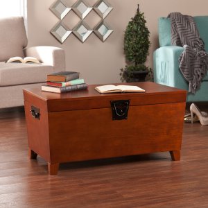 Southern Enterprises Pyramid Trunk Coffee Table, Transitional style, Mission Oak