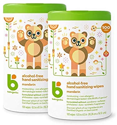 Amazon.com: Babyganics Alcohol-Free Hand Sanitizer Wipes, Mandarin, 100 ct, 2 Pack, Packaging May Vary: Health & Personal Care 消毒湿纸巾
