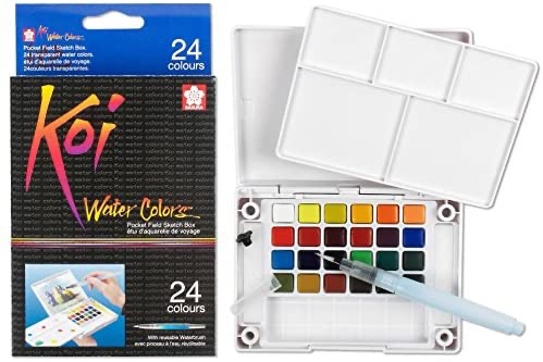 樱花固体水彩Amazon.com: Sakura XNCW-24N, 24 Assorted Watercolors Field Sketch Set with Brush