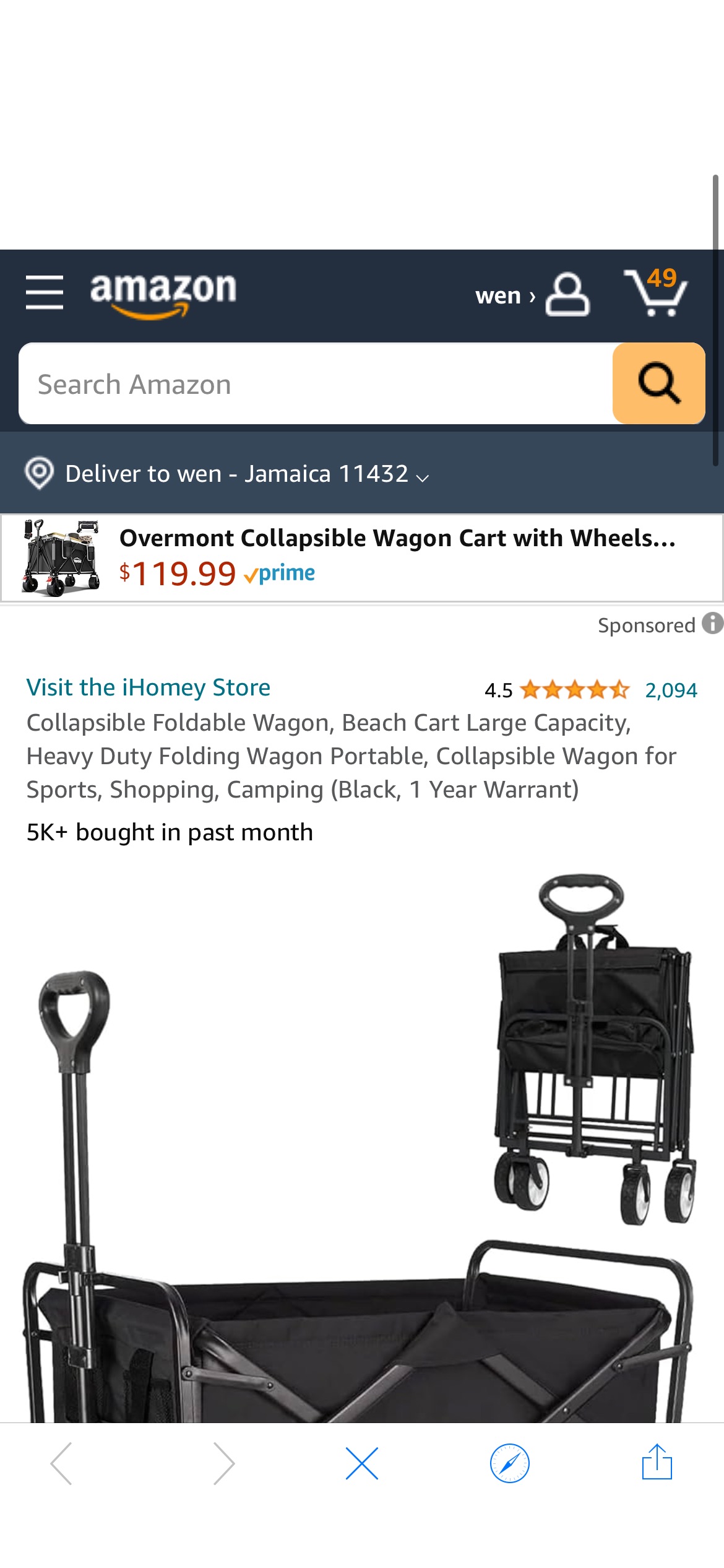 Amazon.com: Collapsible Foldable Wagon, Beach Cart Large Capacity, Heavy Duty Folding Wagon Portable, Collapsible Wagon for Sports, Shopping, Camping (Black, 1 Year Warrant) : Patio, Lawn & Garden