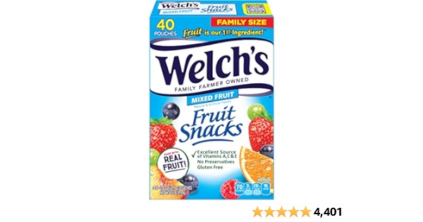 Welch's Fruit Snacks, Mixed Fruit, Perfect Stocking Stuffer, Gluten Free, Bulk Pack, 0.8 oz Individual Single Serve Bags 40 Count (Pack of 1)