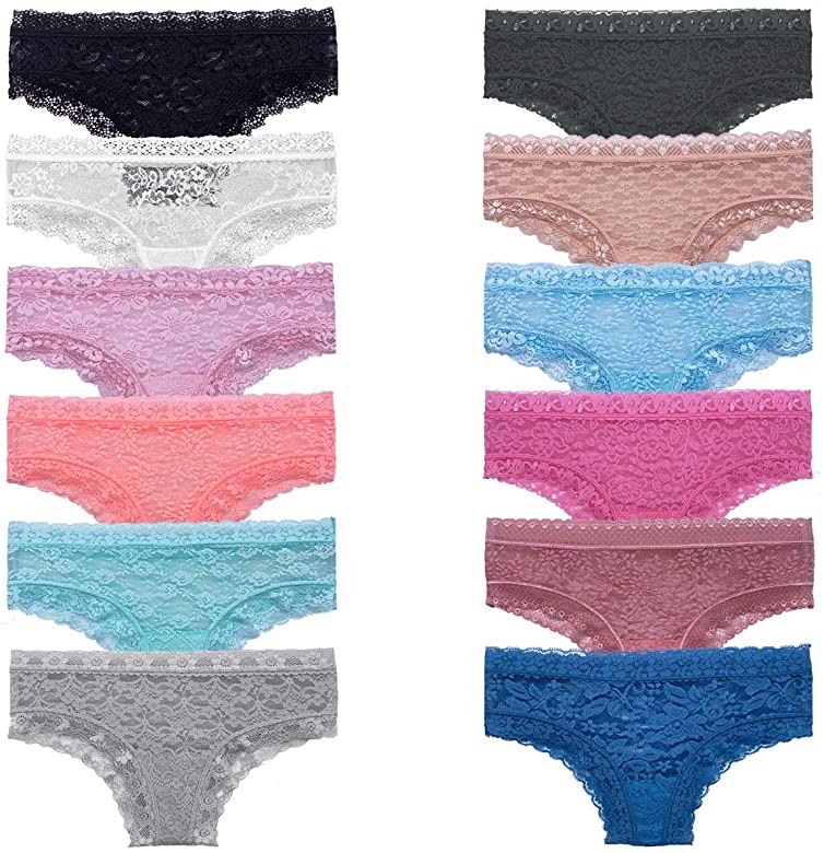 GAREDOB Pack of 8 Women's Lace Cheeky Hipster Panty, 女士蕾丝内裤8pack