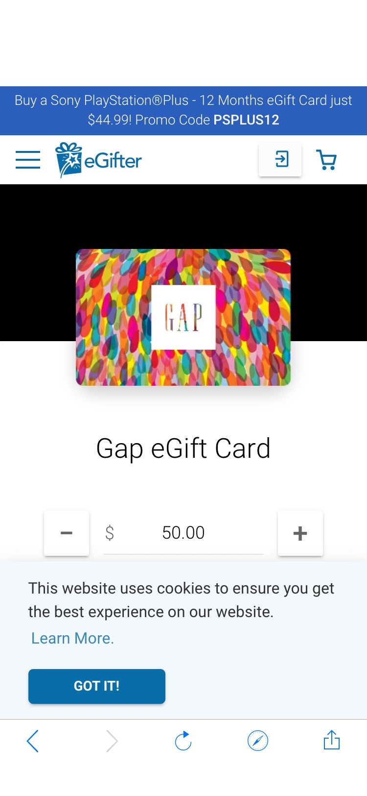 Gap eGift Cards 八折。40刀买50刀电子礼卡。