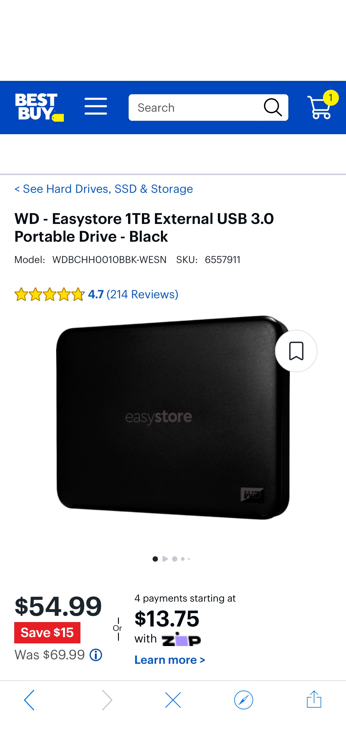 WD Easystore 1TB External USB 3.0 Portable Drive Black WDBCHH0010BBK-WESN - Best Buy