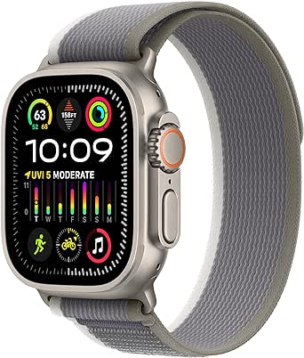 Amazon.com: Apple Watch Ultra 2 [GPS + Cellular 49mm] Smartwatch with Rugged Titanium Case &amp; Green/Grey Trail Loop M/L. Fitness Tracker, Precision GPS, Action Button 