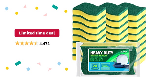 Limited-time deal: AIDEA Heavy Duty Scrub Sponge-24Count For Cleaning, Stink Free Sponge, Effortless Eco Pads for Dishes,Pots,Pans All at Once