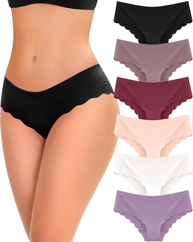 FINETOO 6 pack Seamless Underwear for Women Sexy Low Rise Hipster Wave Edge No Show Bikini Panties Womens Cheeky S-XL at Amazon Women’s Clothing store