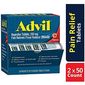 Advil Coated Tablets Pain Reliever and Fever Reducer, Ibuprofen 200mg, 100 Count (50 Packets of 2 Capsules)