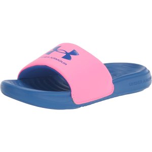 $7.48 Amazon.com | Under Armour Girls Ansa Fixed Strap Slide Sandal, (601) Pink Punk/Versa Blue/Versa Blue大童拖鞋下单锁价