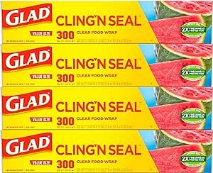 Glad Cling N Seal Plastic Food Wrap, 300 Square Foot Roll - 4 Pack