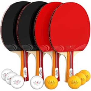 Abco Tech Ping Pong Paddle & Table Tennis Set - Pack of 4 Premium Rackets and 6 Table Tennis Balls - Soft Sponge Rubber - Ideal for Professional and Recreational Games - 2 or 4 Players