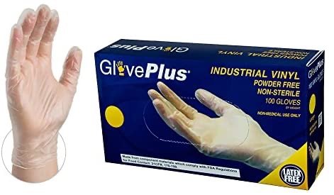 GlovePlus Industrial Clear Vinyl Gloves, Box of 100, 4 mil, Size Medium