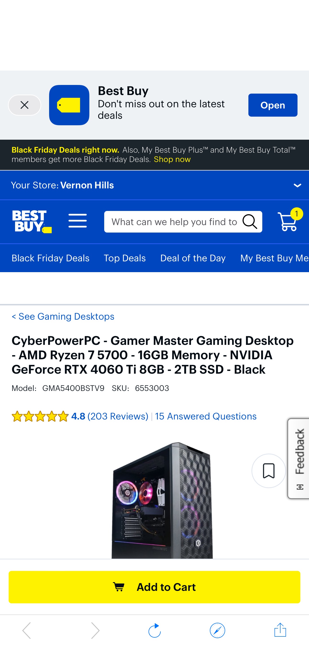 4060ti 5700整机好价！CyberPowerPC Gamer Master Gaming Desktop AMD Ryzen 7 5700 16GB Memory NVIDIA GeForce RTX 4060 Ti 8GB 2TB SSD Black GMA5400BSTV9 - Best Buy