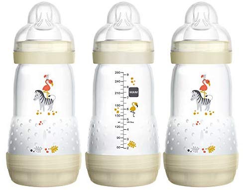 MAM 奶瓶Amazon.com : MAM Easy Start Anti-Colic Bottle, 9 oz (3-Count), Baby Essentials, Medium Flow Bottles with Silicone Nipple, Unisex Baby Bottles, White : Baby