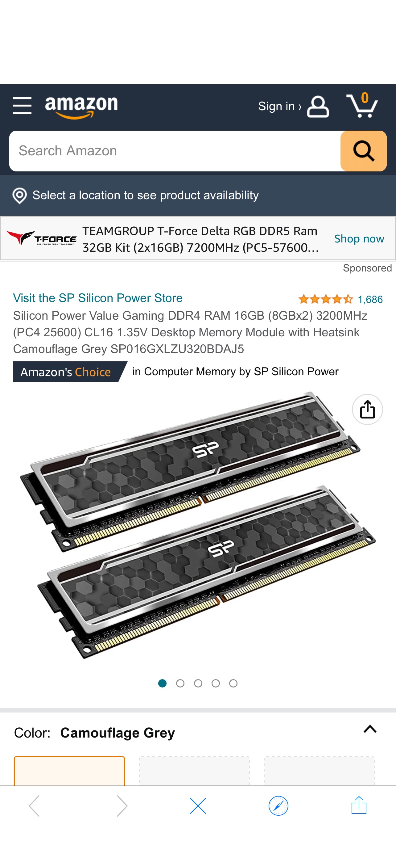 Silicon Power Value Gaming DDR4 RAM 16GB 内存(8GBx2) 3200MHz (PC4 25600) CL16 1.35V Desktop Memory Module with Heatsink Camouflage Grey SP016GXLZU320BDAJ5 at Amazon.com