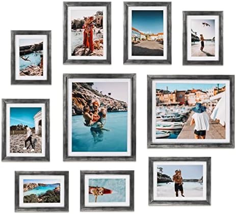 Amazon.com - SONGMICS Picture Frames with 16 Mats, Set of 10, Collage Photo Frames with Two 8x10, Four 5x7, Four 4x6 Frames, Hanging or Tabletop Display, MDF and Glass, 12 Non-Trace Nails, Ash Black U