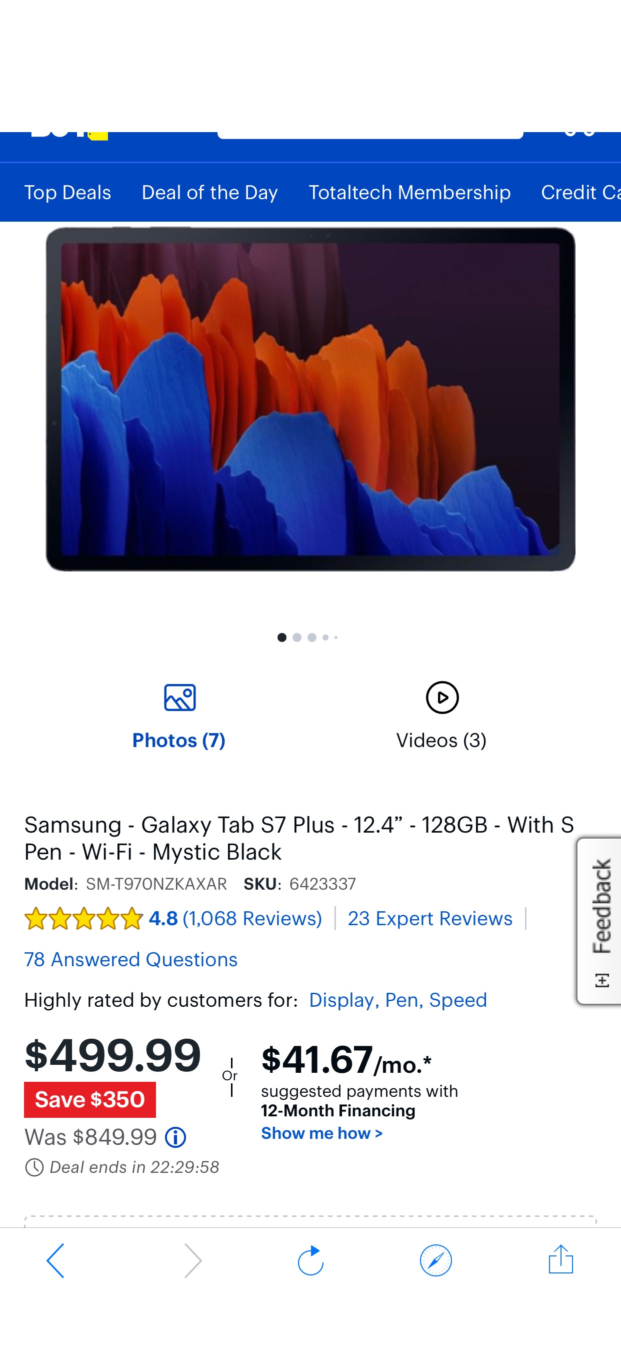 Samsung Galaxy Tab S7 Plus 12.4” 128GB With S Pen Wi-Fi Mystic Black SM-T970NZKAXAR - Best Buy