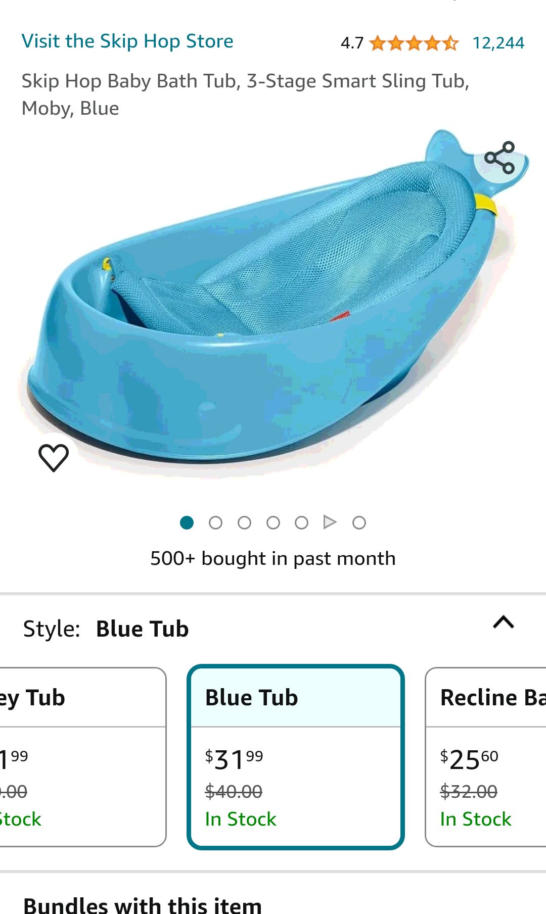 Skip Hop Baby Bath Tub, 3-Stage Smart Sling Tub, Moby, Grey : Baby