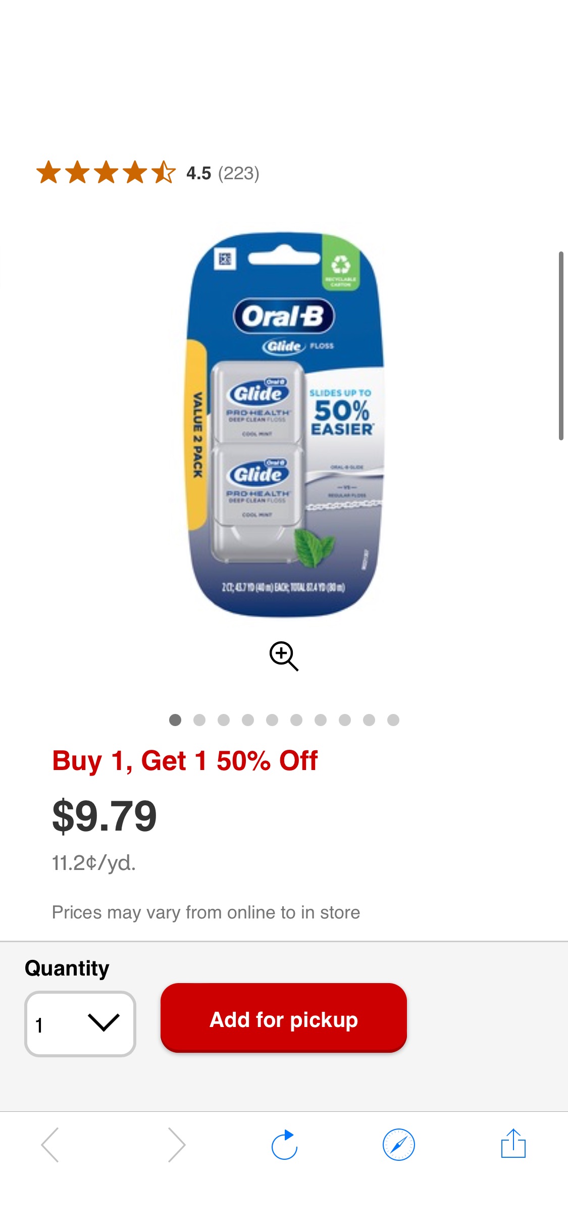 Oral-B Glide Pro-Health Deep Clean Floss, Cool Mint, 2 Pack, 80 Meter: 2 for $10.14-Pick up in-store only.