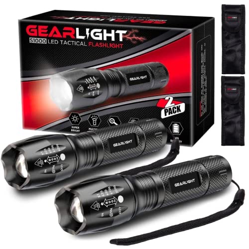 Amazon.com: GearLight LED Flashlight Pack -2 Bright, Zoomable Tactical Flashlights with High Lumens and 5 Modes 手电筒