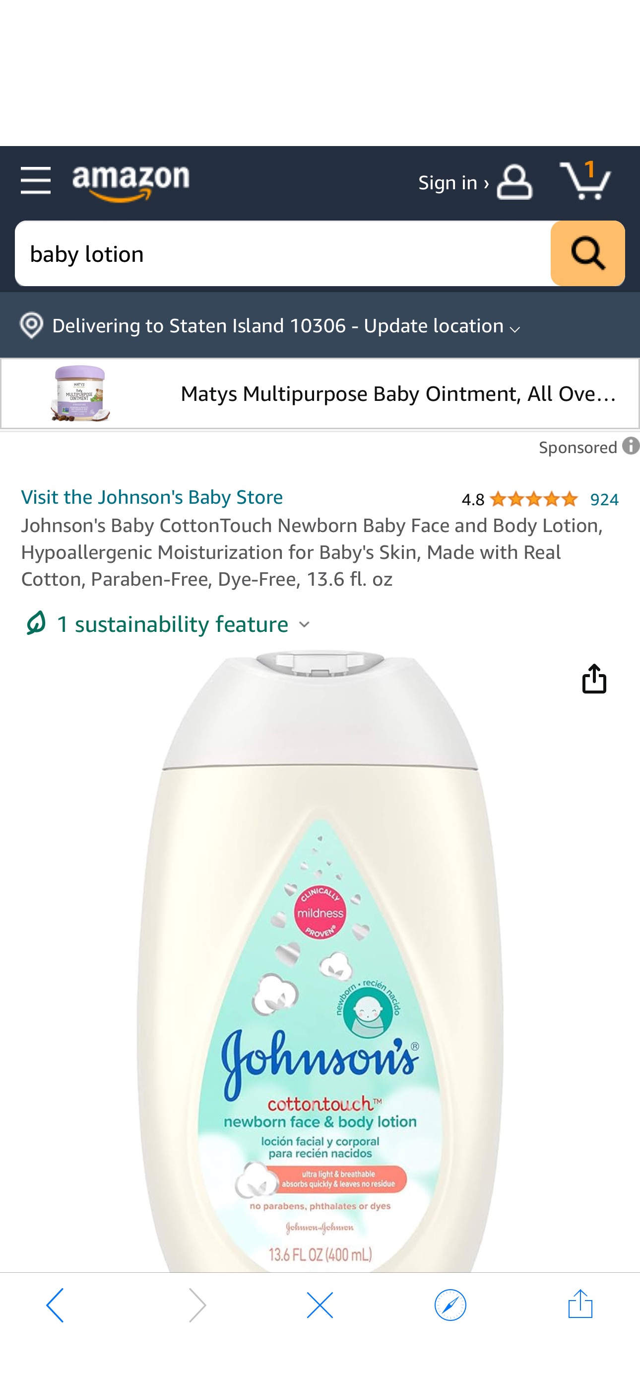 Amazon.com: Johnson's Baby CottonTouch Newborn Baby Face and Body Lotion, Hypoallergenic Moisturization for Baby's Skin, Made with Real Cotton, Paraben-Free, Dye-Free, 13.6 fl. oz : Baby
