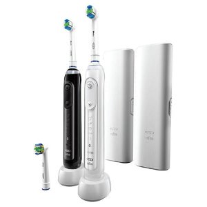 Oral-B Genius Elite 6000 Rechargeable Toothbrush, Powered by Braun, White & Black, Twin Pack